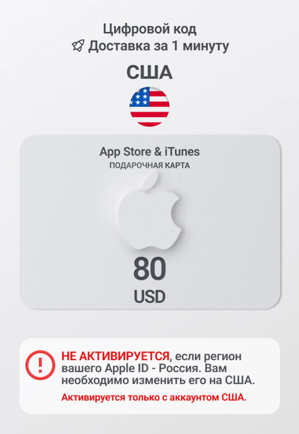 Карта пополнения App Store / iTunes США 80 USD