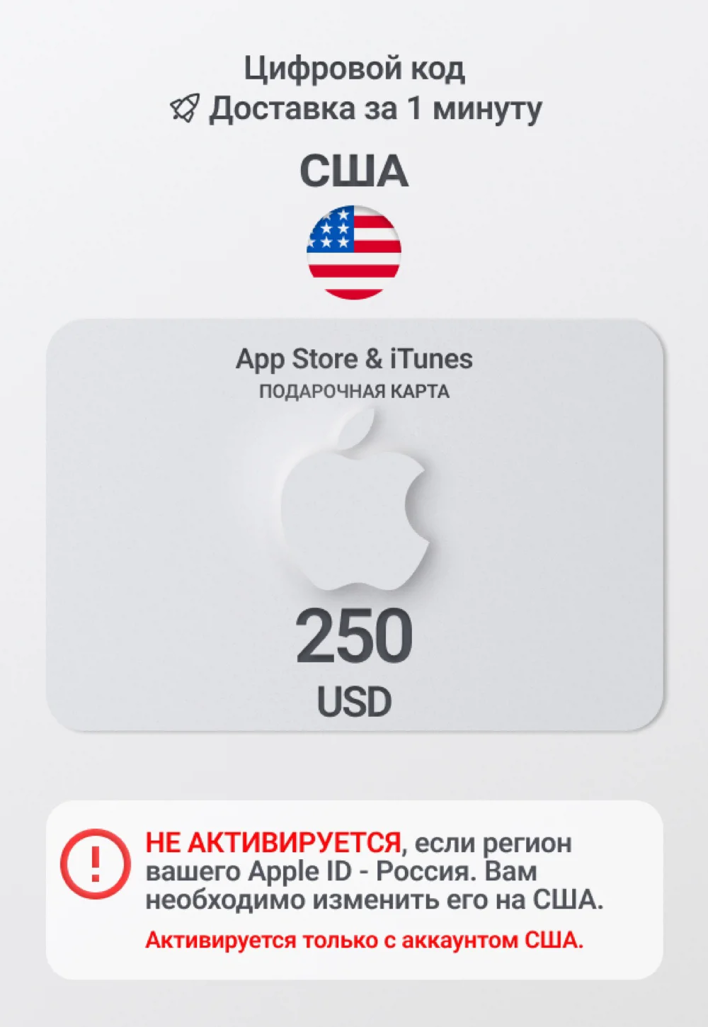 Карта пополнения App Store / iTunes США 250 USD