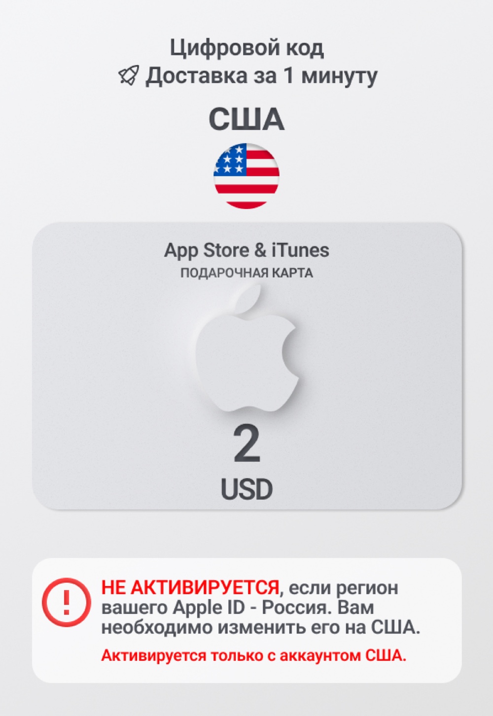 Карта пополнения App Store / iTunes США 2 USD